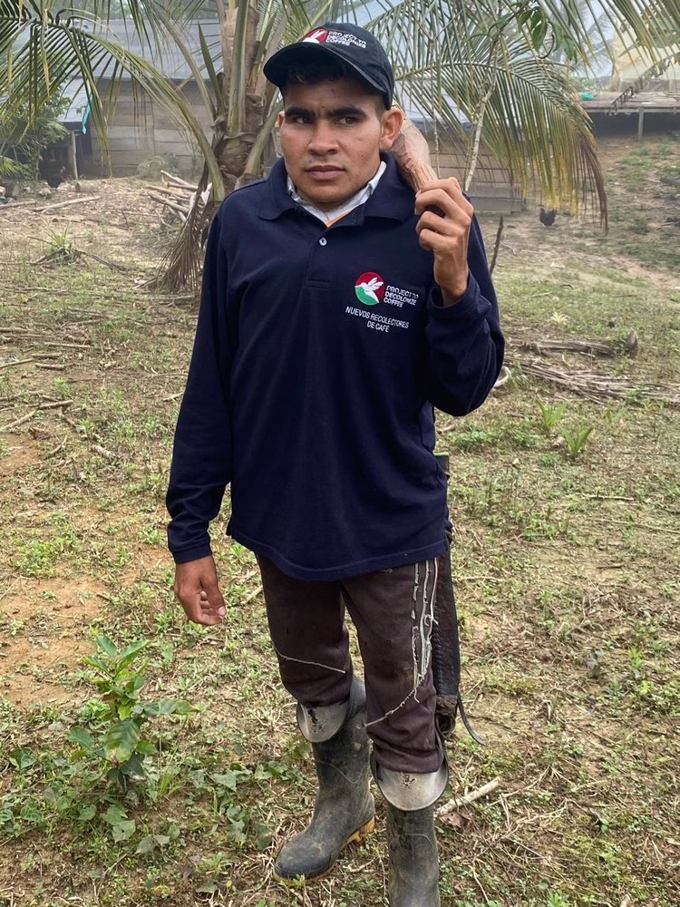 Jhon Arley Gomez at the first farm ever to produce coffee in Tierralta, Córdoba, Colombia. He now works full-time with Project to Decolonize Coffee.